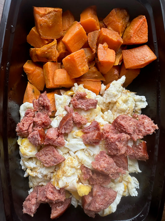 Egg, Sweet potato, and Sausage Bowl